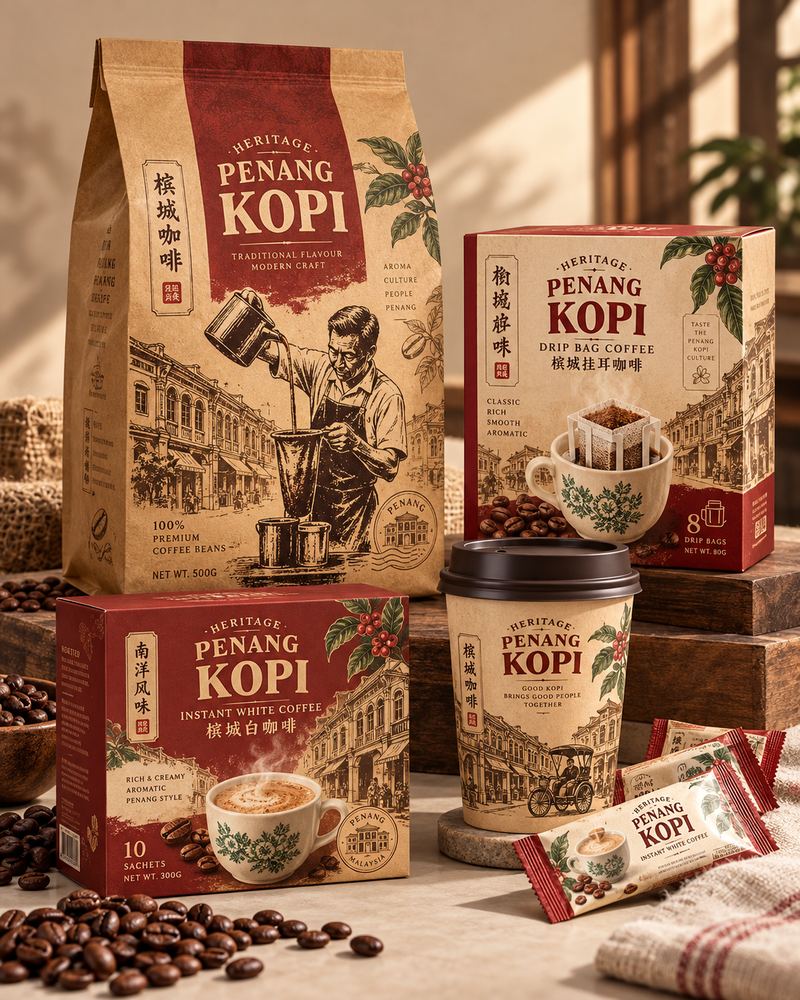 Penang Kopi: penang heritage coffee packaging concept design by KEFI